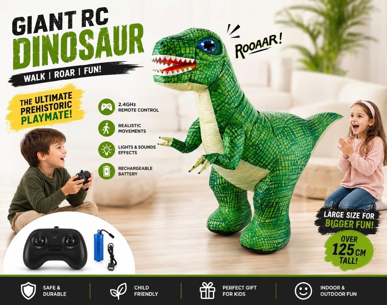 Remote Control Inflatable Dinosaur Toy for Kids